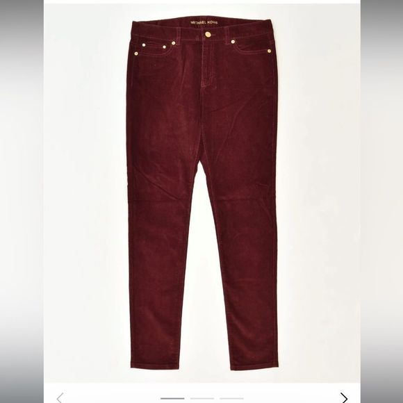 Michael Kors Skinny Super Soft Corduroys in Merlot with Gold Hardware Size 10 - Picture 3 of 16